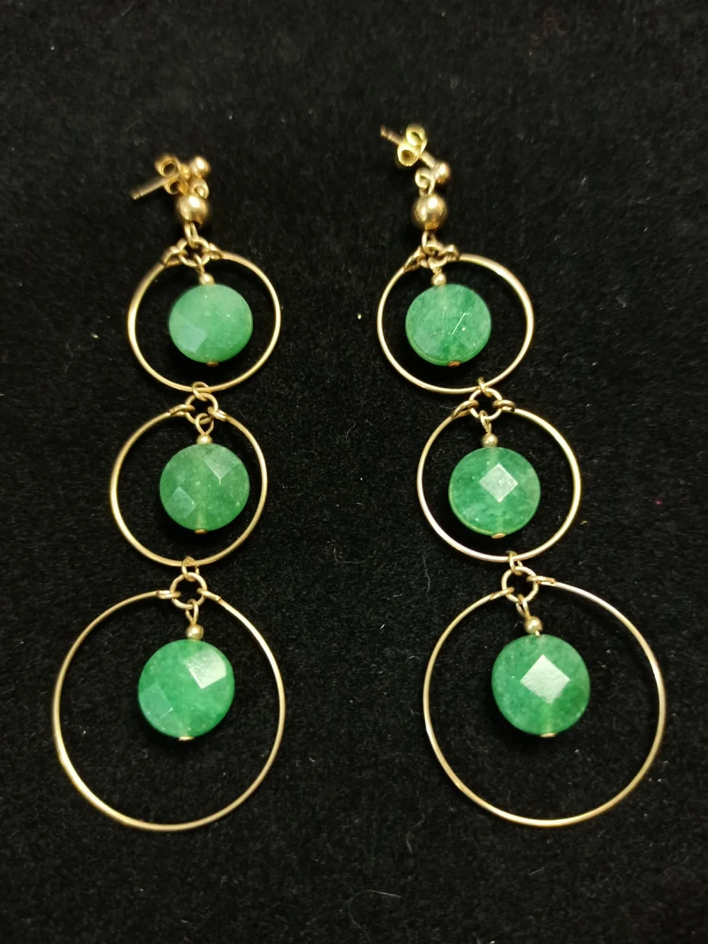 Vintage 14KT G. F. Green Jade Cascade Dangle Earrings Statement Designer 1990s